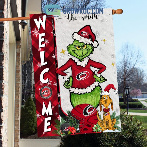 Carolina Hurricanes Grinch Christmas Personalized House Garden Flag Canvas