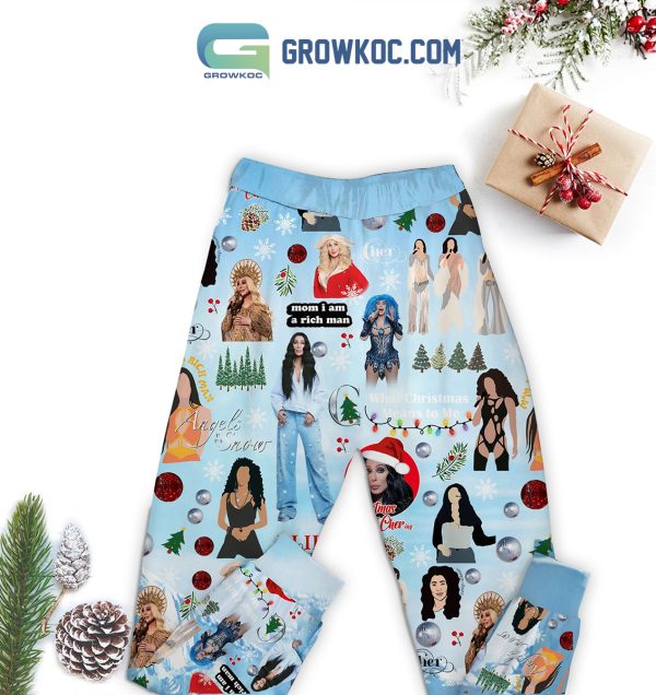 Cher Angels And Snow Christmas Fleece Pajamas Set