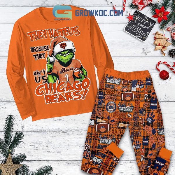 Chicago Bears Grinch They Hate Us Christmas Fleece Pajamas Set Long Sleeve