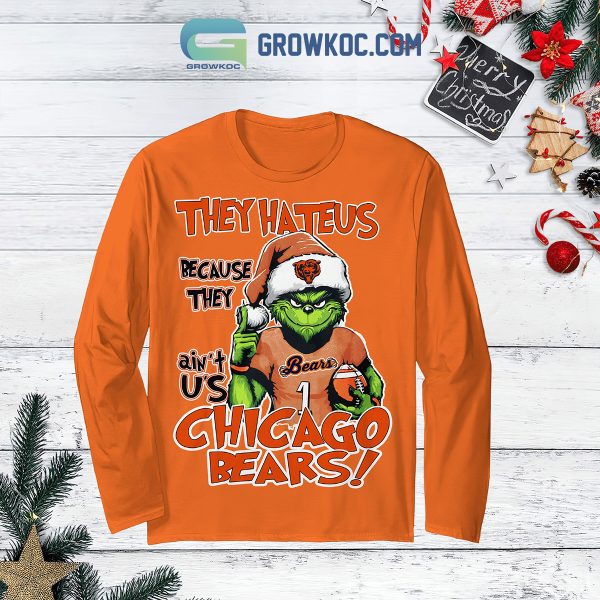 Chicago Bears Grinch They Hate Us Christmas Fleece Pajamas Set Long Sleeve