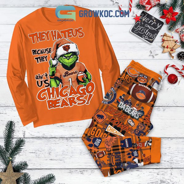 Chicago Bears Grinch They Hate Us Christmas Fleece Pajamas Set Long Sleeve