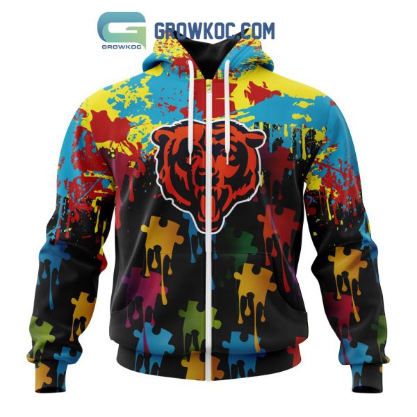 Chicago Bears Personalized Autism Awareness Puzzle Painting Hoodie Shirts