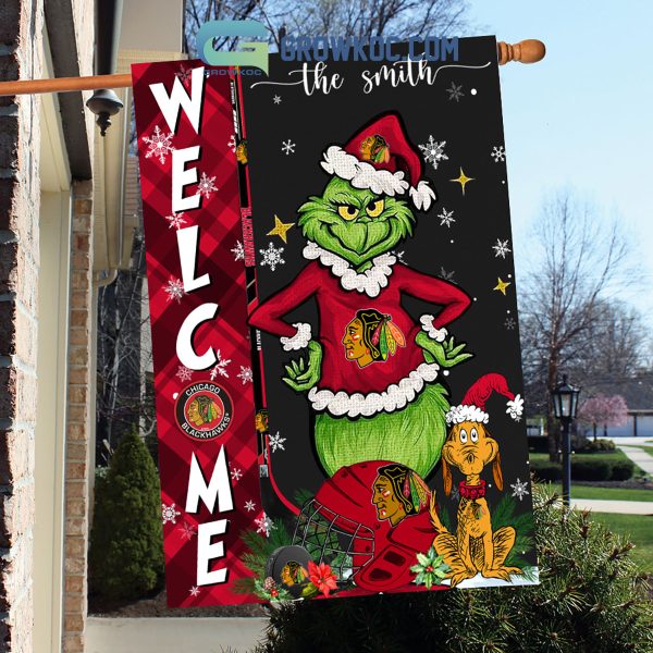 Chicago Blackhawks Grinch Christmas Personalized House Garden Flag Canvas