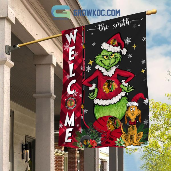 Chicago Blackhawks Grinch Christmas Personalized House Garden Flag Canvas