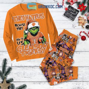 Clemson Tigers Grinch Hate Us Christmas Fleece Pajamas Set Long Sleeve