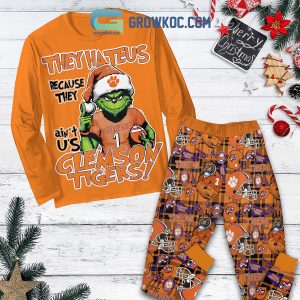 Clemson Tigers Grinch Hate Us Christmas Fleece Pajamas Set Long Sleeve