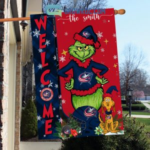 Columbus Blue Jackets Grinch Christmas Personalized House Garden Flag Canvas