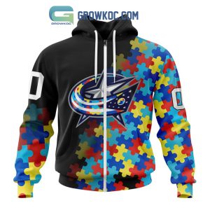 Columbus Blue Jackets Puzzle Design Autism Awareness Personalized Hoodie Shirts