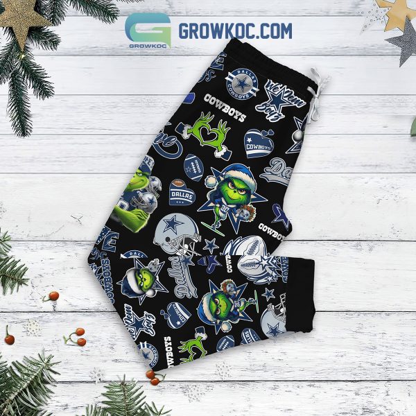 Dallas Cowboys Coffee All I Need Grinch Fleece Pajamas Set Long Sleeve