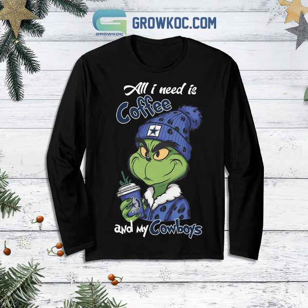 Dallas Cowboys Coffee All I Need Grinch Fleece Pajamas Set Long Sleeve