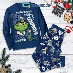 Dallas Cowboys Grinch Drink Starbucks Fleece Pajamas Set Long Sleeve