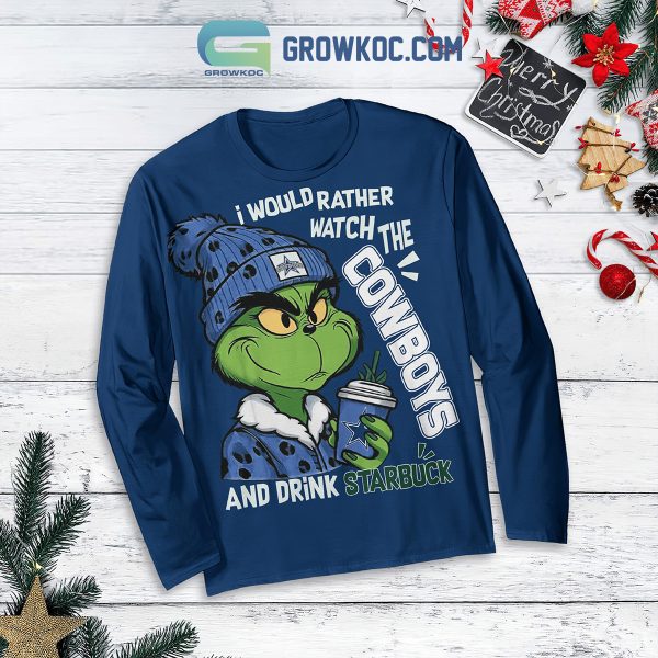 Dallas Cowboys Grinch Drink Starbucks Fleece Pajamas Set Long Sleeve