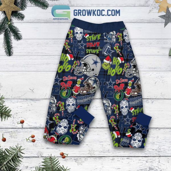 Dallas Cowboys Grinch Hate Us Christmas Fleece Pajamas Set