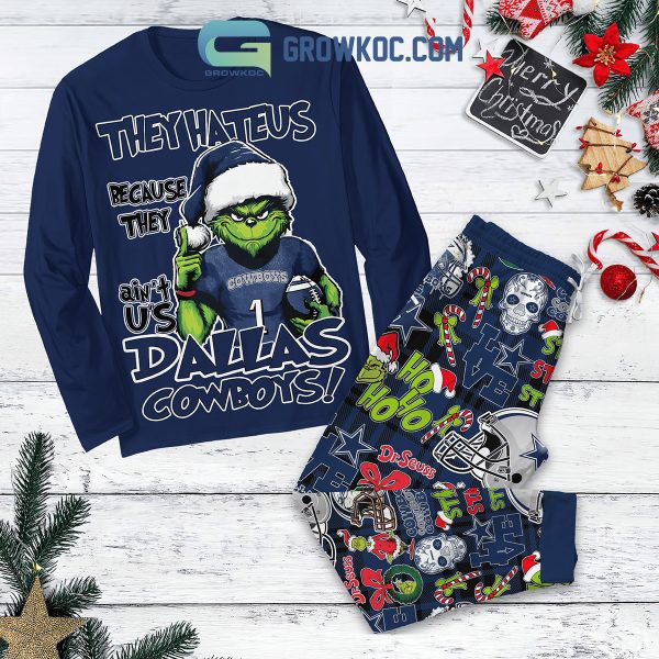 Dallas Cowboys Grinch Hate Us Christmas Fleece Pajamas Set