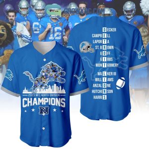 Detroit Lions 2023 NFC North Division Champions Blue Design Baseball Jersey