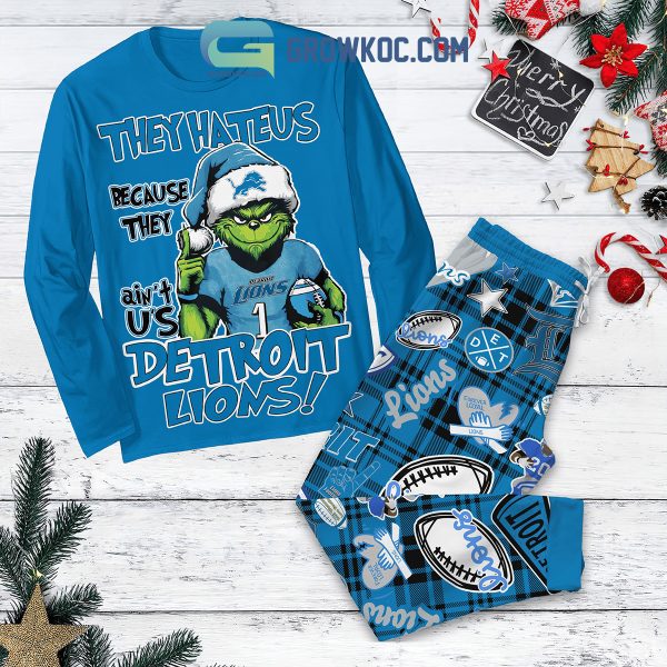 Detroit Lions Grinch They Hate Us Christmas Fleece Pajamas Set Long Sleeve