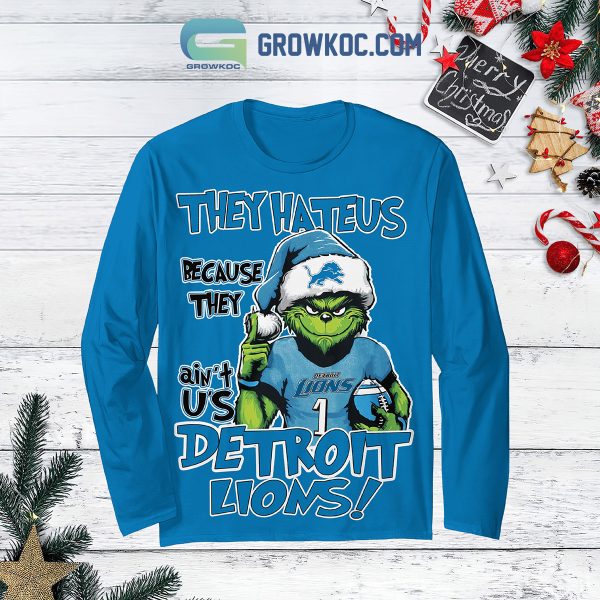 Detroit Lions Grinch They Hate Us Christmas Fleece Pajamas Set Long Sleeve