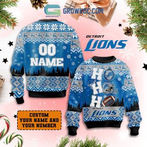 Detroit Lions Ho Ho Ho Personalized Christmas Ugly Sweater