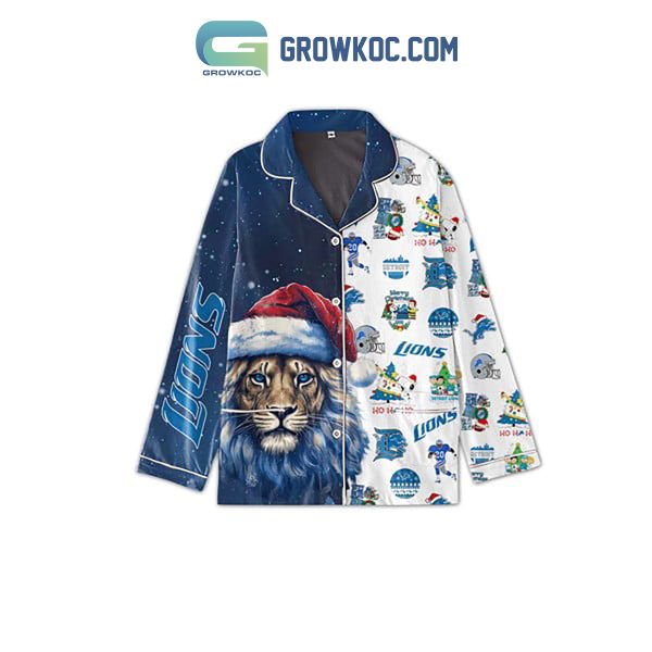 Detroit Lions Roary The Mascot Christmas Polyester Pajamas Set