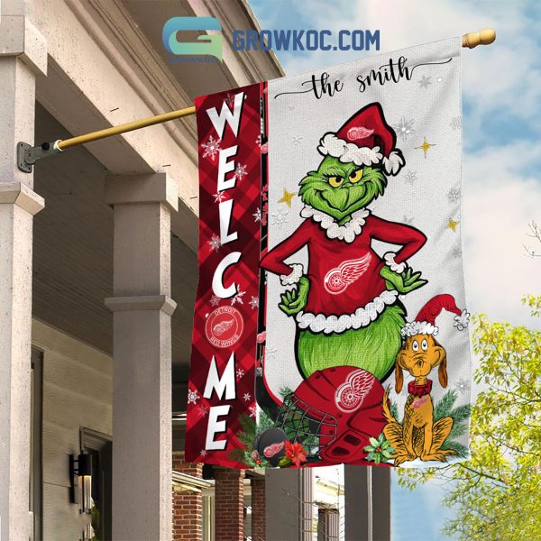 Detroit Red Wings Grinch Christmas Personalized House Garden Flag Canvas