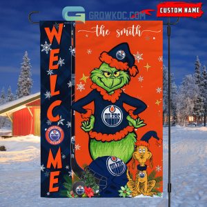 Edmonton Oilers Grinch Christmas Personalized House Garden Flag Canvas