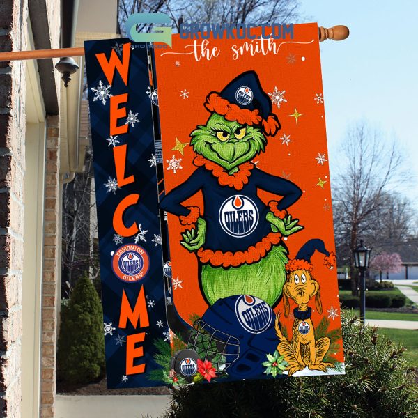 Edmonton Oilers Grinch Christmas Personalized House Garden Flag Canvas