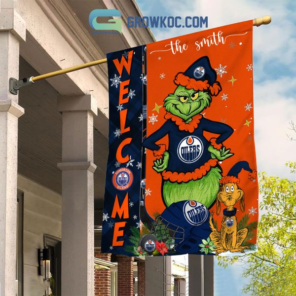 Edmonton Oilers Grinch Christmas Personalized House Garden Flag Canvas