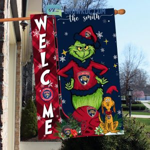 Florida Panthers Grinch Christmas Personalized House Garden Flag Canvas