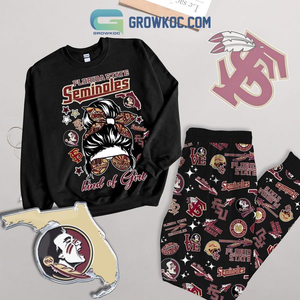 Florida State Seminoles Kind Of Girl Christmas Fleece Pajamas Set Long Sleeve