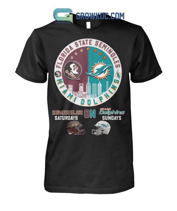Florida State Seminoles On Saturdays Miami Dolphins On Sundays T-Shirt