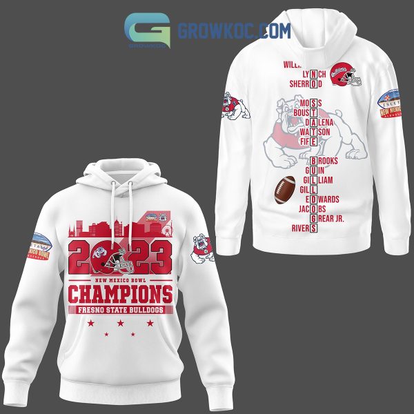 Fresno State Bulldogs 2023 New Mexico Bowl Champions White Hoodie Shirts