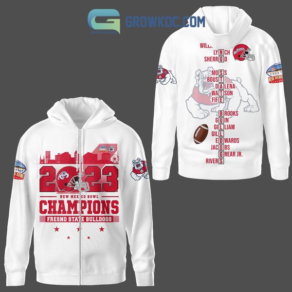 Fresno State Bulldogs 2023 New Mexico Bowl Champions White Hoodie Shirts