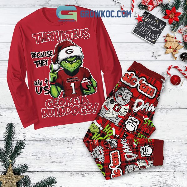 Georgia Bulldogs Grinch Hate Us Christmas Fleece Pajamas Set Long Sleeve