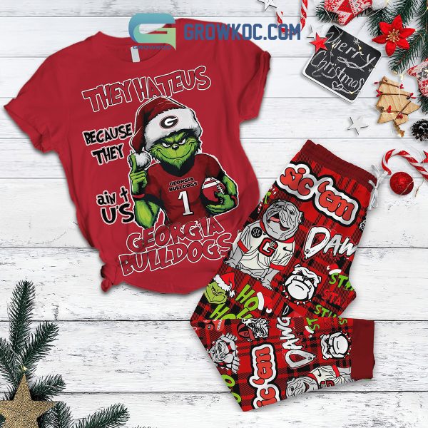 Georgia Bulldogs Grinch Hate Us Christmas Fleece Pajamas Set