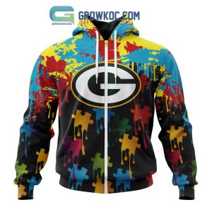 Green Bay Packers Personalized Autism Awareness Puzzle Painting Hoodie Shirts