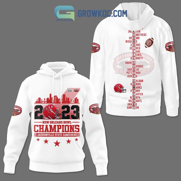 Jacksonville State Gamecocks 2023 New Orleans Bowl Champions Hoodie Shirts White Version