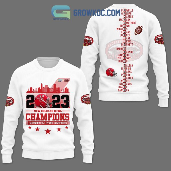 Jacksonville State Gamecocks 2023 New Orleans Bowl Champions Hoodie Shirts White Version