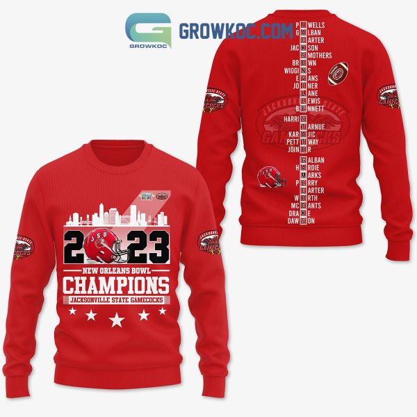 Jacksonville State Gamecocks 2023 New Orleans Bowl Champions Red Design Hoodie Shirts