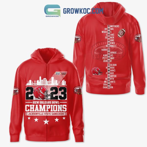 Jacksonville State Gamecocks 2023 New Orleans Bowl Champions Red Design Hoodie Shirts