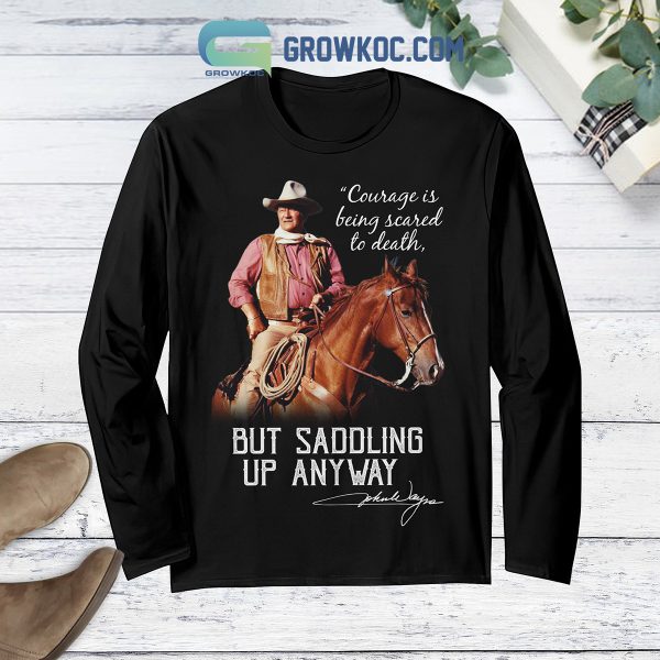 John Wayne Saddling Up Anyway Christmas Fleece Pajamas Set Long Sleeve