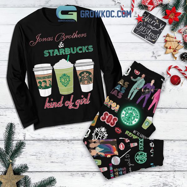 Jonas Brothers Starbucks Kind Of Girl Fleece Pajamas Set Long Sleeve