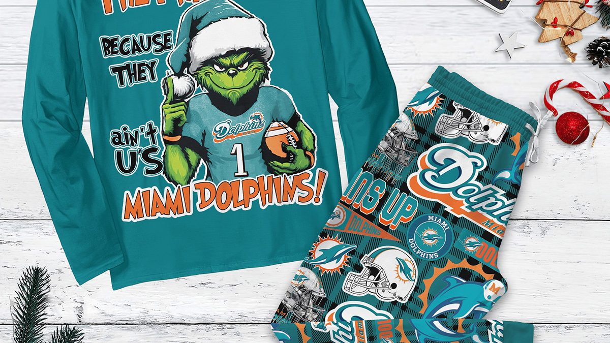 Miami Dolphins Grinch They Hate Us Christmas Fleece Pajamas Set