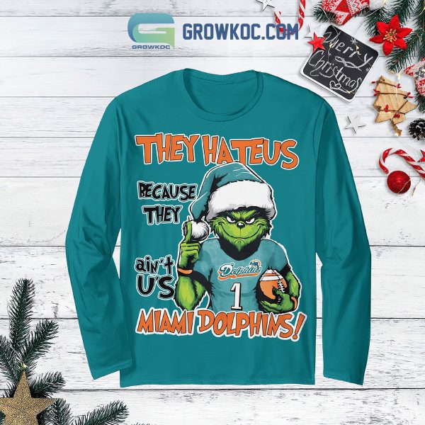 Miami Dolphins Grinch They Hate Us Christmas Fleece Pajamas Set Long Sleeve