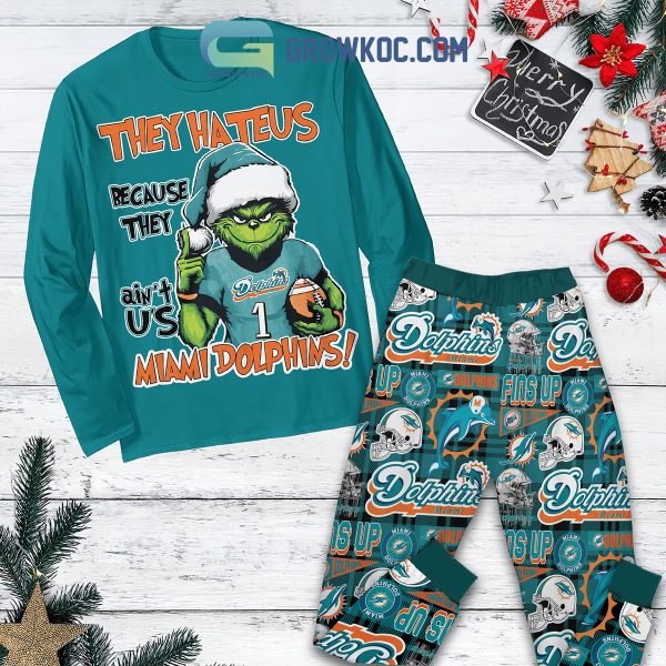 Miami Dolphins Grinch They Hate Us Christmas Fleece Pajamas Set Long Sleeve