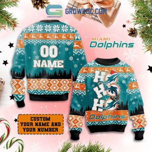 Miami Dolphins Ho Ho Ho Personalized Christmas Ugly Sweater