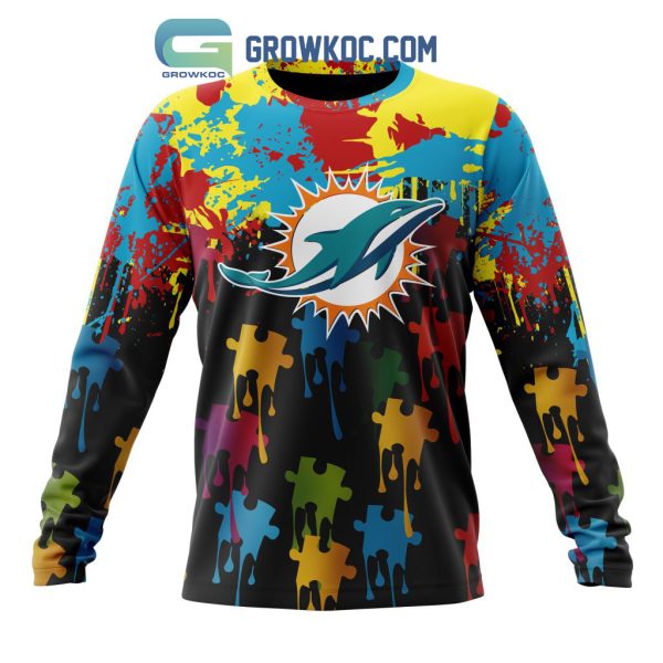 Miami Dolphins Personalized Autism Awareness Puzzle Painting Hoodie Shirts