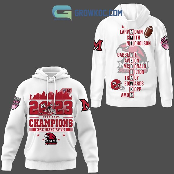 Miami Redhawks 2023 Cure Bowl Champions White Design Hoodie Shirts