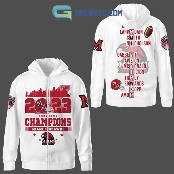 Miami Redhawks 2023 Cure Bowl Champions White Design Hoodie Shirts