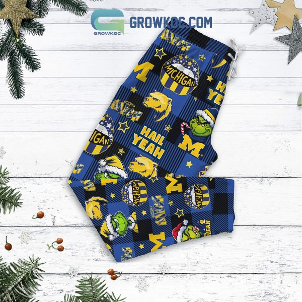 Michigan Wolverines Grinch Christmas I Feel The Need Fleece Pajamas Set