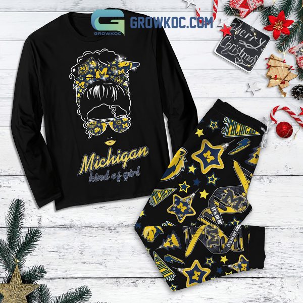 Michigan Wolverines Michigan Kind Of Girl Christmas Fleece Pajamas Set Long Sleeve